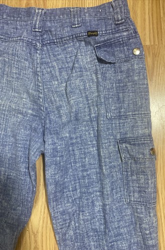 70s VTG Wrangler Heathered Denim Wash Cargo Pocket Bootcut High Waist Fit 28/31 - Picture 6 of 9