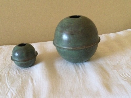 SET OF 2 Blue Verde Finish COPPER BALLS FOR A WEATHERVANE - 4" AND 2 1/4"