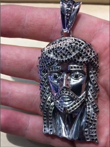 925 Silver Mens 2.1Ct Genuine Black Moissanite Custom Arrived Jesus Face Pendant - 第 3/8 張圖片