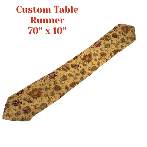 Custom Floral Paisley Chenille Jacquard Gold Red Lined Table Runner, 70" x 10" - Picture 2 of 4
