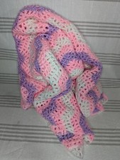 Vintage Crocheted Baby Afghan Crib Blanket 44x40" Pink Purple White