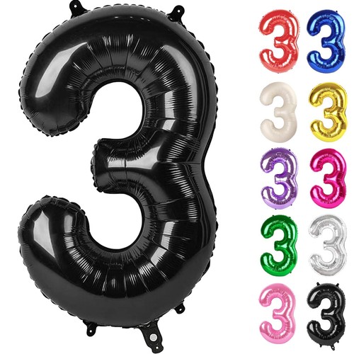 Black Number 3 Balloon 40 Inch 3 Balloon Number 3rd Birthday Decorations Blac...