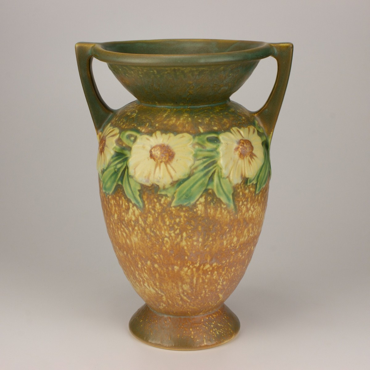 Roseville Vintge Pottery Dahlrose Vase, Shape 369-10, Brown/Green