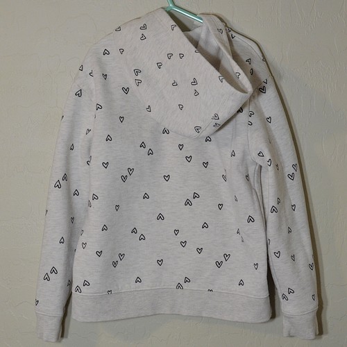 Cat & Jack Zippered Hoodie Girls M 8 Tan Black Hearts Pockets Long Sleeve - Picture 2 of 6