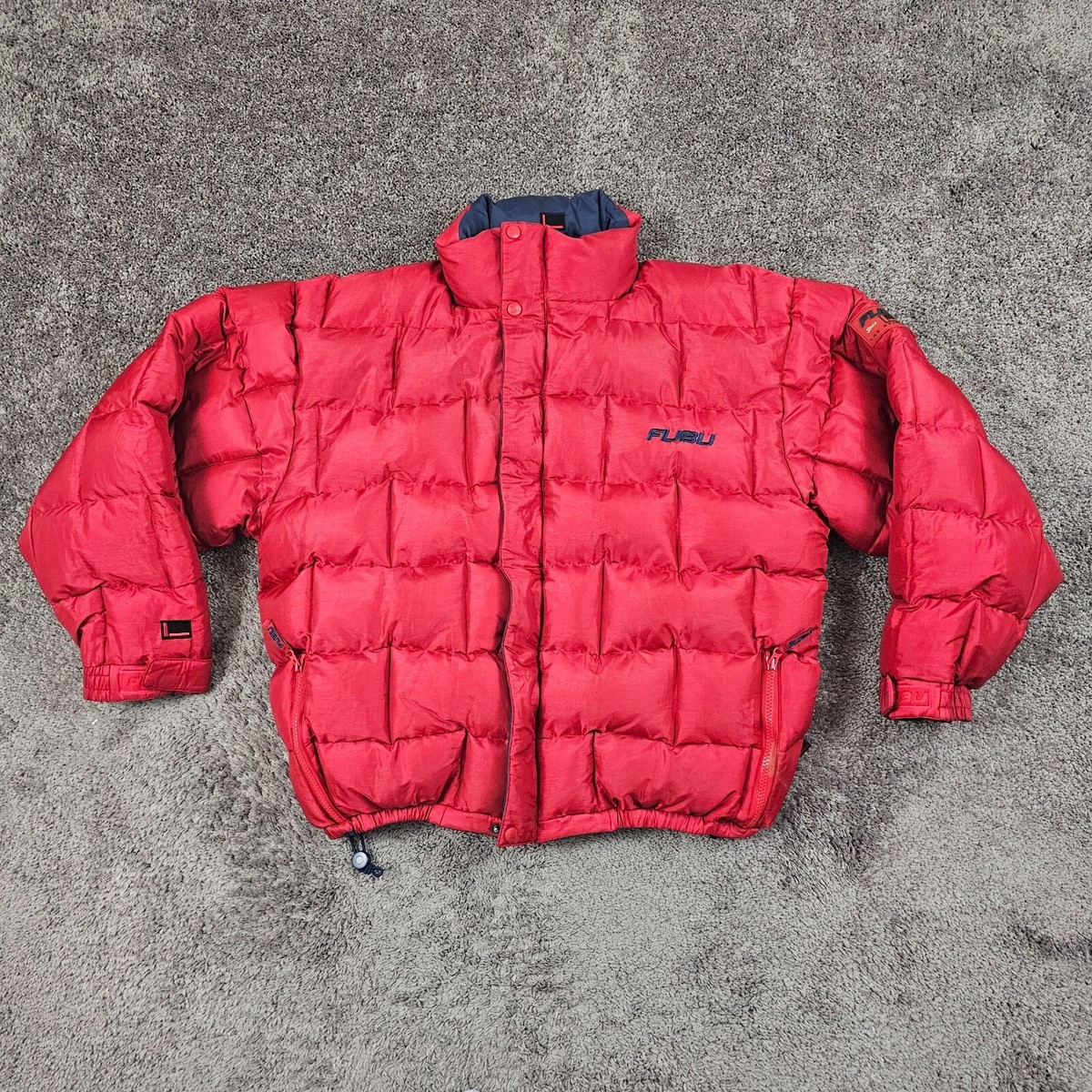 VINTAGE FUBU Jacket Mens 2XL Blue Red Reversible Down Puffer