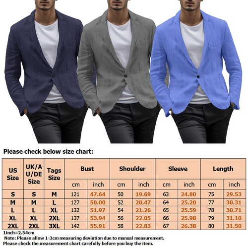 Blazer informal de manga larga con cuello de solapa de algodón y lino para hombre cárdigan traje chaquetas top - Imagen 2 de 24