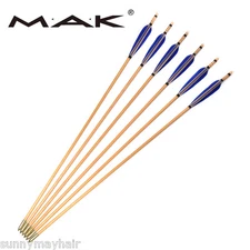 6Pcs 31.5" Wooden Arrows Archery OD8.5mm W/Turkey Feathers For 20-70lbs Long Bow