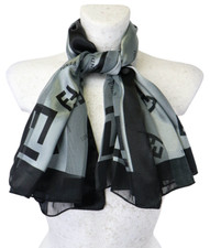 Fendi Sciarpa Donna Taglia Unica Quadrata Motivo Monogramma Nero/Argento Sciarpa