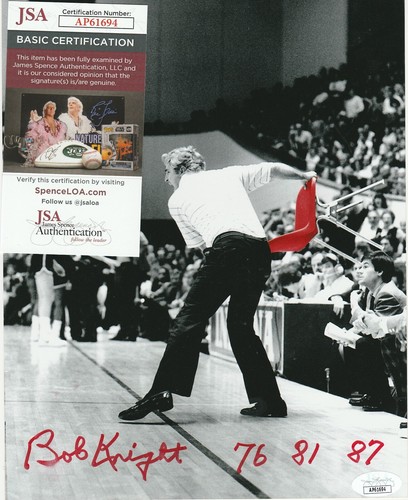 BOB KNIGHT SIGNED 8x10 THROWING CHAIR INDIANA HOOSIERS COACH INSC 76 81 87 JSA