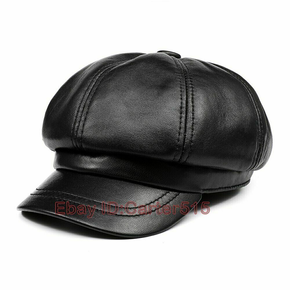 4416 Red Newsboys Beret Leather Caps & Black Obsidian Crystal Star Healing Women main image 4