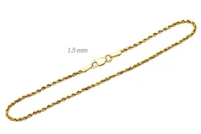 14k Solid Yellow Gold Rope Chain Necklace 1.5mm Men Women Size 16 inch