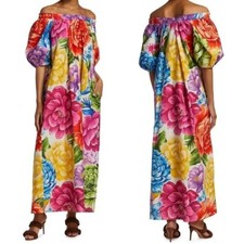 NWT FARM Rio Rainbow Chita Maxi Dress M Medium Puff Sleeve Tie waist off shoulde