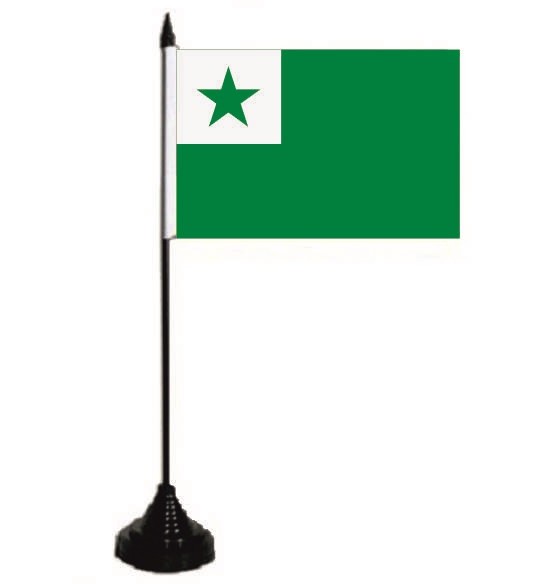 Tischflagge Esperanto 10x15cm - Fahne Mit Schwarzem Kunststoffsockel, Ca. 30cm Hoch