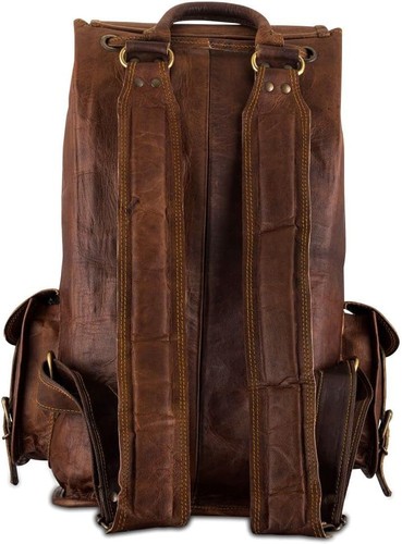 19" Vintage Handmade Genuine Classic Leather Shoulder Messenger Laptop Backpack - Picture 2 of 3