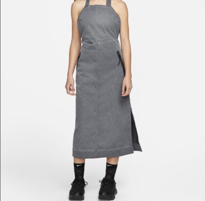 Nike Sportswear Tech Pack Woven Apron Style Dress Women's Size M backless grey