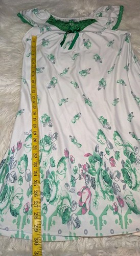Green Pink FLORAL Short Sleeve Nightgown Pajamas CROCHET LACE Women's Sz MEDIUM - Picture 10 of 11