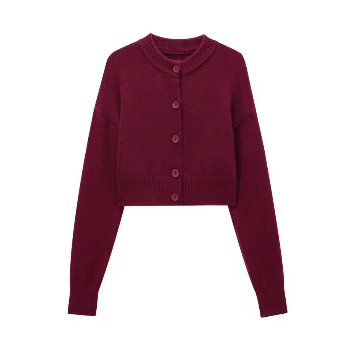 Zara Style Cropped Knit Cardigan Sweater Long Sleeve Red Small