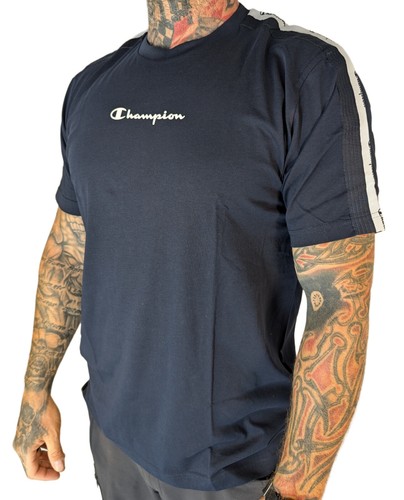 Champion T-shirt blau schwarz braun Tape Band weiß small Logo Basic Herren - Bild 2 von 13