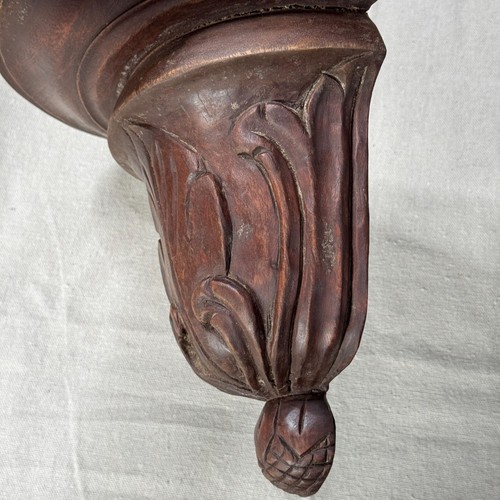 15" Hand-Carved Solid Mahogany Wood Wall Shelf Sconce Ornate Leaf & Pinecone - Picture 5 of 16