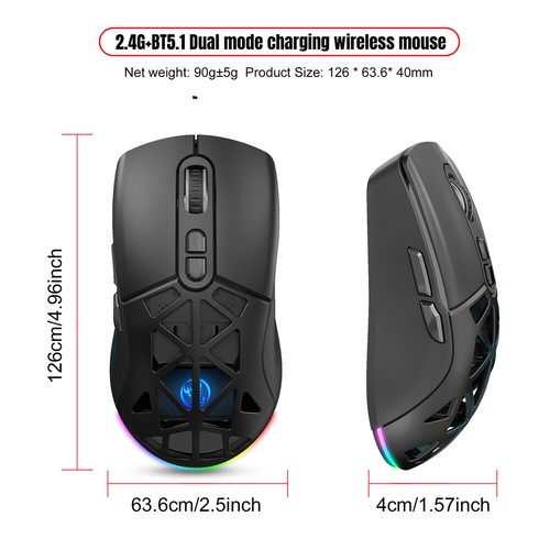 T26 Dual-mode Wireless Mouse 2.4G BT5.1 RGB Backlight 4800DPI 650MAH - Picture 16 of 26