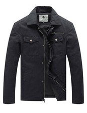 WenVen Men's Canvas Jacket Cotton Military Lapel Jakcet Spring Casual Outwear