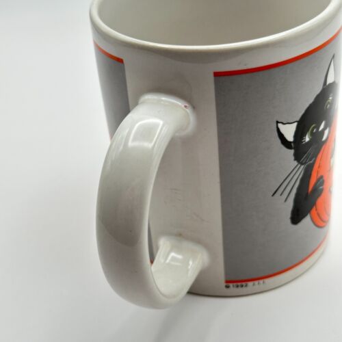 Vtg Halloween Pumpkin Cat 1992 Coffee Mug Retro White Orange Ceramic Japan Witch - Picture 6 of 7