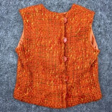 Vintage Top Womens Extra Small Orange Boucle Vest Retro Boho Hippie Mod GoGo