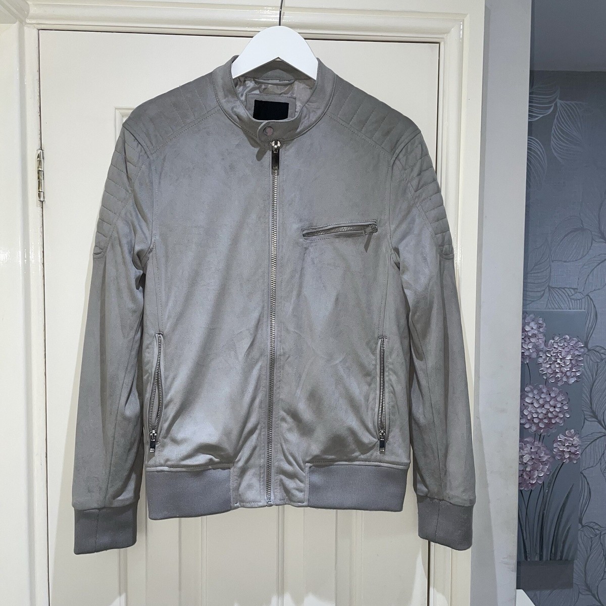 Racer Jacket Suede Jacket River Island River Island Grey Faux