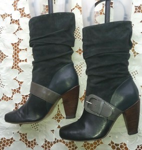 grey mid calf high heel boots