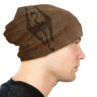 SKYRIM Elder Scrolls Game Brown logo Print Slouch Beanie