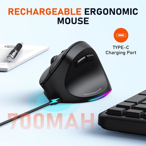 MEETION Ergonomic Mouse Wireless Vertical Mouse RGB Backlit Rechargeable Mice... - Picture 6 of 8