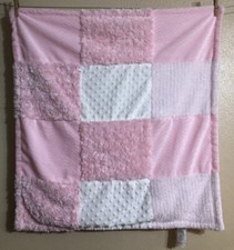 Baby Essentials Blanket Pink White Minky Dot Textured Squares Patchwork Lovey