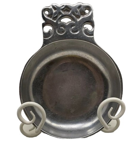 Vtg Nambe 224 Silver-Tone Round Porringer Bowl w/ Scroll Handle 5.25” D Alloy