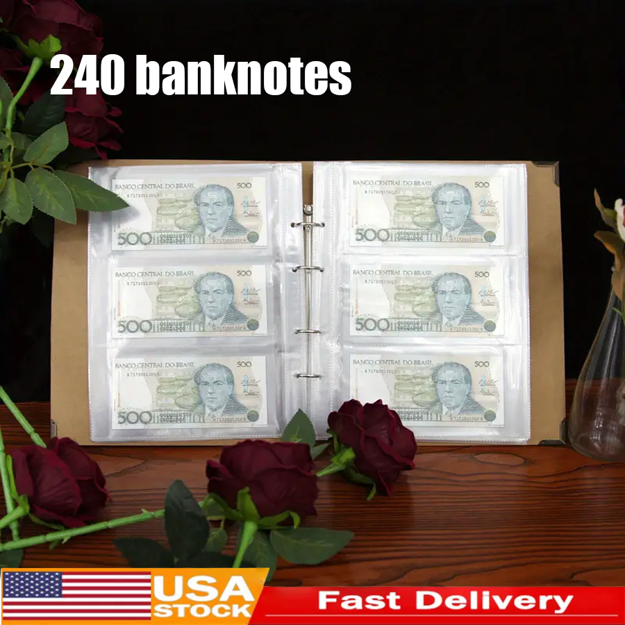 Album Banknote Paper Money Collection Stamps Folder 240 Pockets Storage Holder