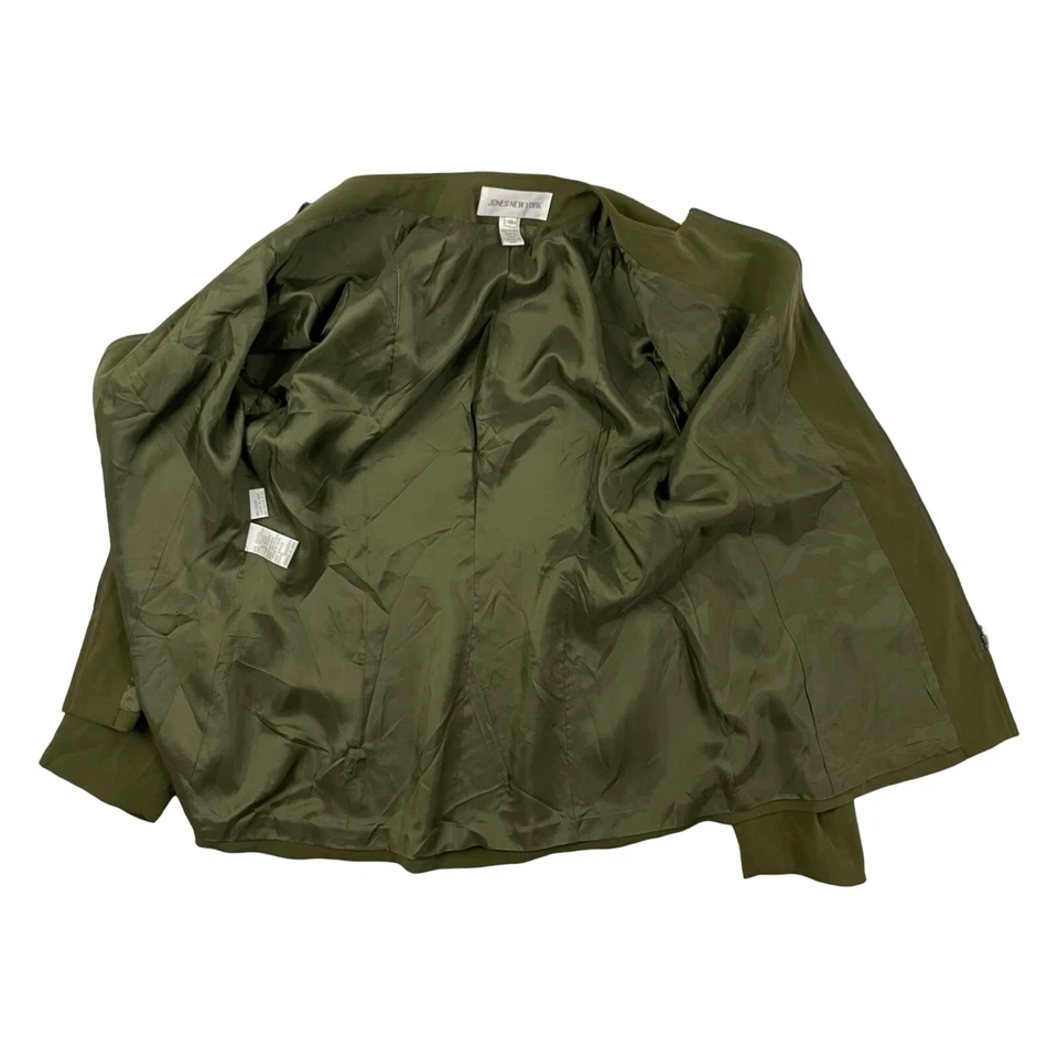 Chaqueta de seda verde oliva vintage para mujer talla grande años 80 blazer con cremallera Foto 3 de 4