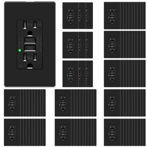 GFCI Outlet 15Amp Tamper Resistant Weather Resistant Receptacle Plate Black ×100