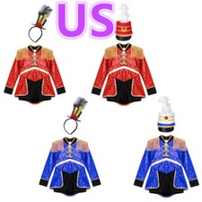 Kids Girls Circus Ringmaster Bodysuit Halloween Leotard with Hat Set Costumes