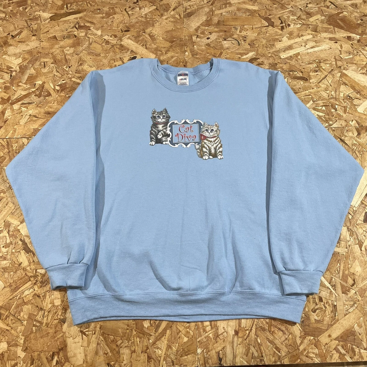 Vintage Y2K Cat Diva Cute Cats Baby Blue Sweatshirt Size XL eBay