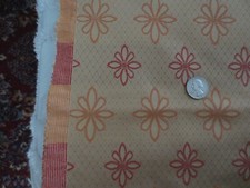 3993. RED ORANGE FLORAL on GOLD Upholstery FABRIC - 54" x 3/4 yd.