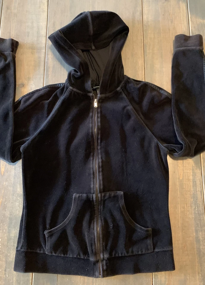 Chaqueta con capucha Express para mujer de manga larga de terciopelo negro con cremallera completa talla: pequeña   Foto 2 de 4