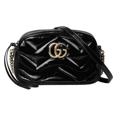ハンドバッグ GUCCI Handbags Women Leather Black Gucci GG Marmont Small $2600 Black Patent Leather Shoulder