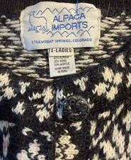 VTG Alpaca Imports Hand Knit Cardigan Sweater Alpaca Wool Snowflake Festive