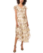 $119 Vince Camuto Printed Flutter Sleeve Button Front Dress Size M