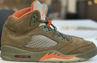 Nike Retro Air Jordan 5 Olive Orange Gray Suede High Top Basketball Sneakers