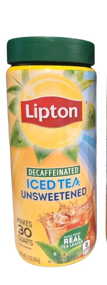 Lipton Unsweetened DECAF Iced Tea Mix Makes 30 Quarts 3 oz Glass Jar Sealed
