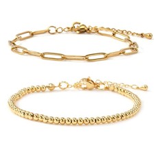 Gold Beaded Bracelet for Women,14K Plated Gold Chain Bracelet,Non Tarnish Fashio