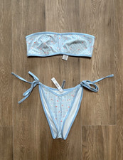 NWT Victoria s Secret PINK Frankies Bikinis Strapless Blue Floral Bikini Set, XL