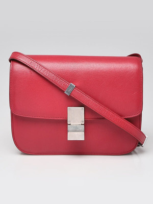 Red Women Celine Medium Classic Bag In Box Calfskin Celine Red