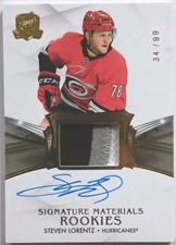 2020-21 UD The Cup Signature Materials Rookies Steven Lorentz /99 Canes Leafs