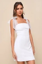 Lulus Beaming Perfection Pearl Organza Tie-Strap Mini Dress White Medium